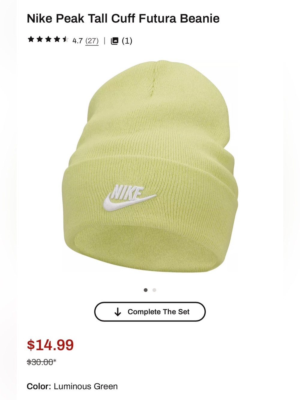 Nike Kids Neon Lime Beanie Hat with Embroidered Logo - Picture 2 of 4